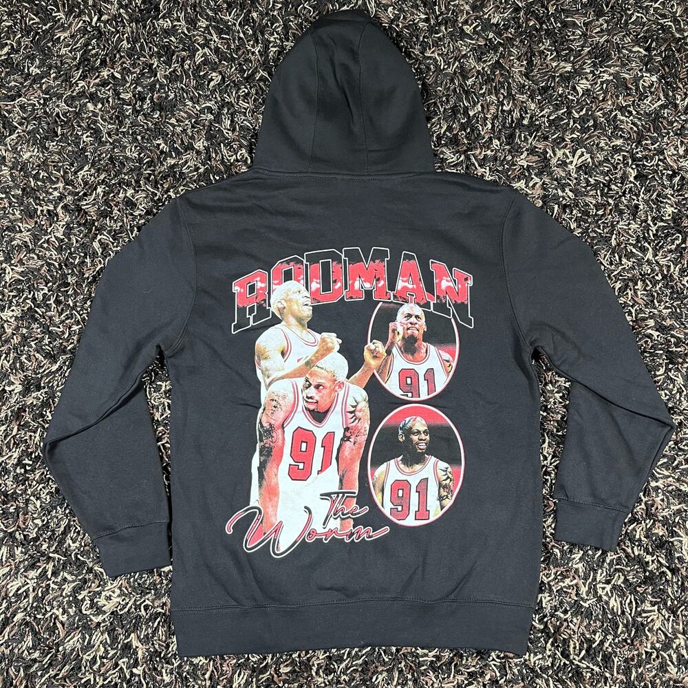 Dennis Rodman The Worm Bulls NBA Black Men’s Hoodie Sz L New